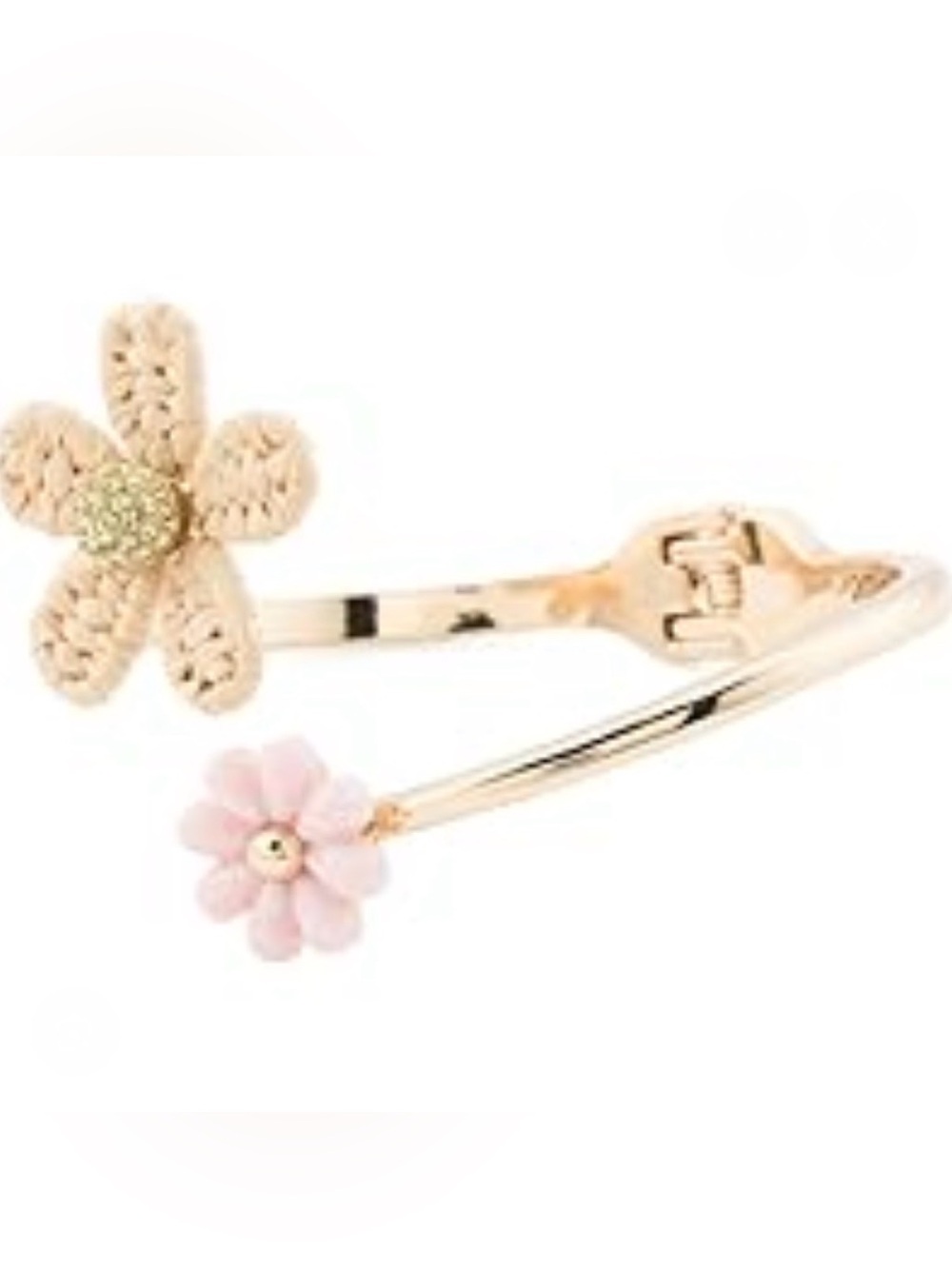 Betsey Johnson Gold Tone Floral Hinged Bangle with Pink Flower Accent